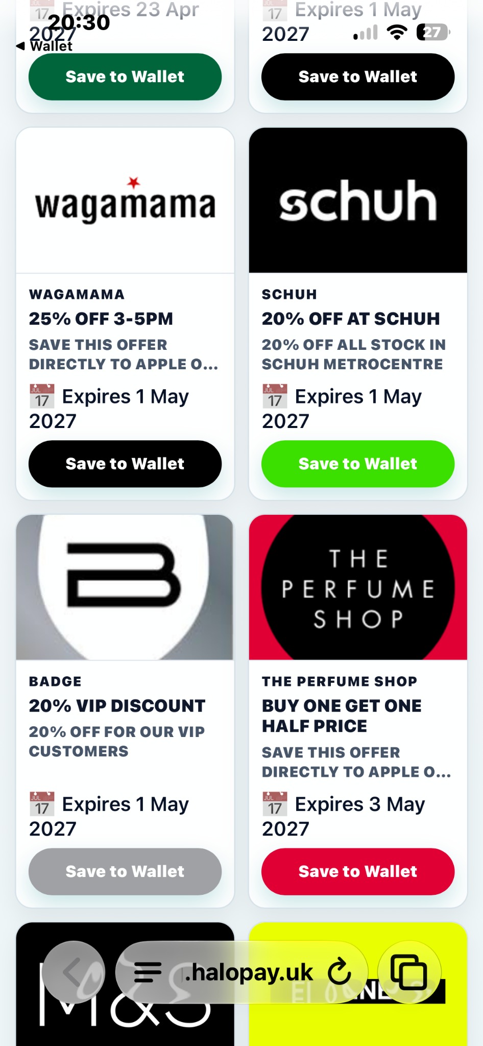Full iPhone screen showing the Metrocentre offers portal