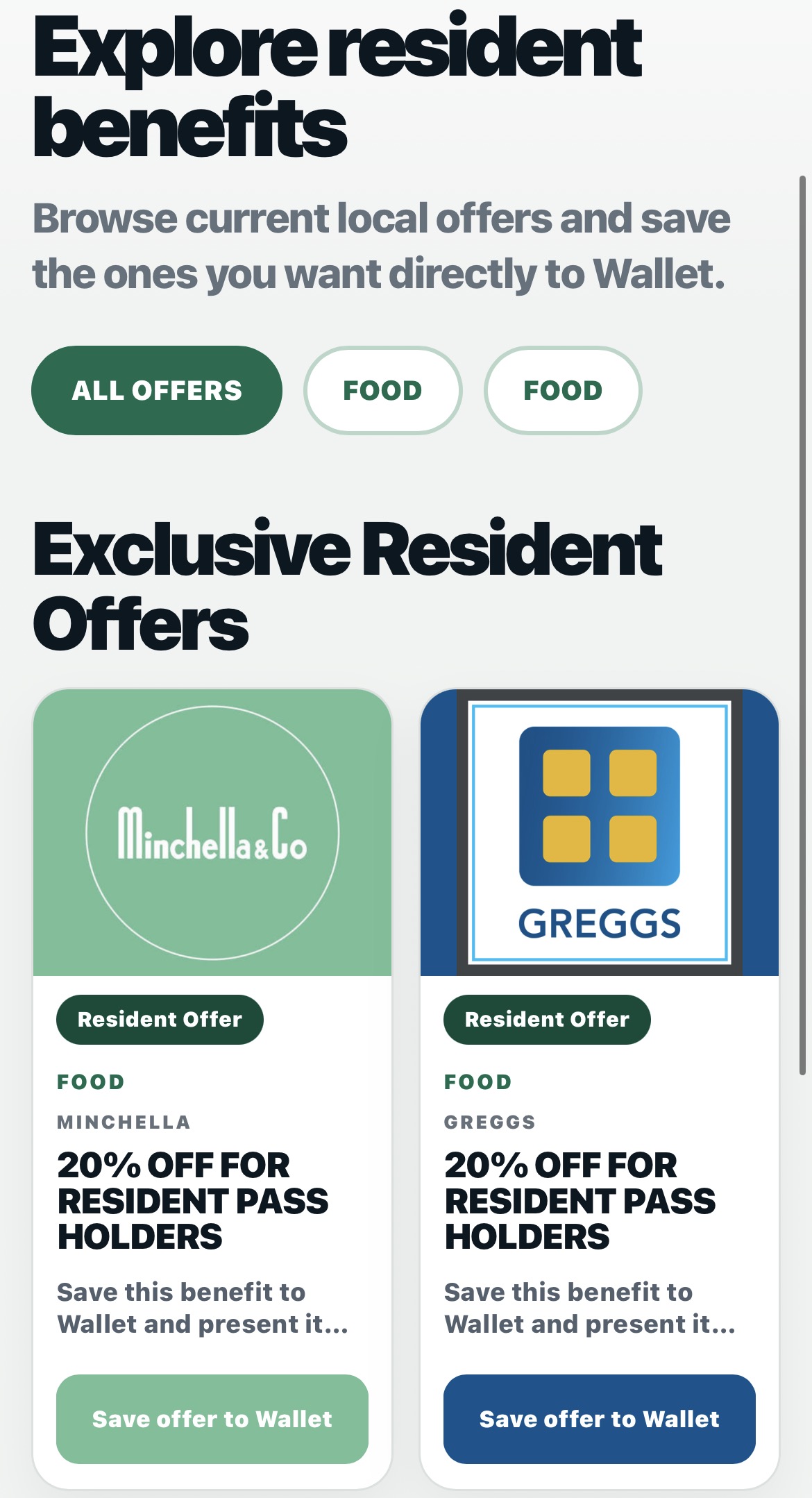 South Tyneside resident benefits page showing local offers from Minchella and Greggs